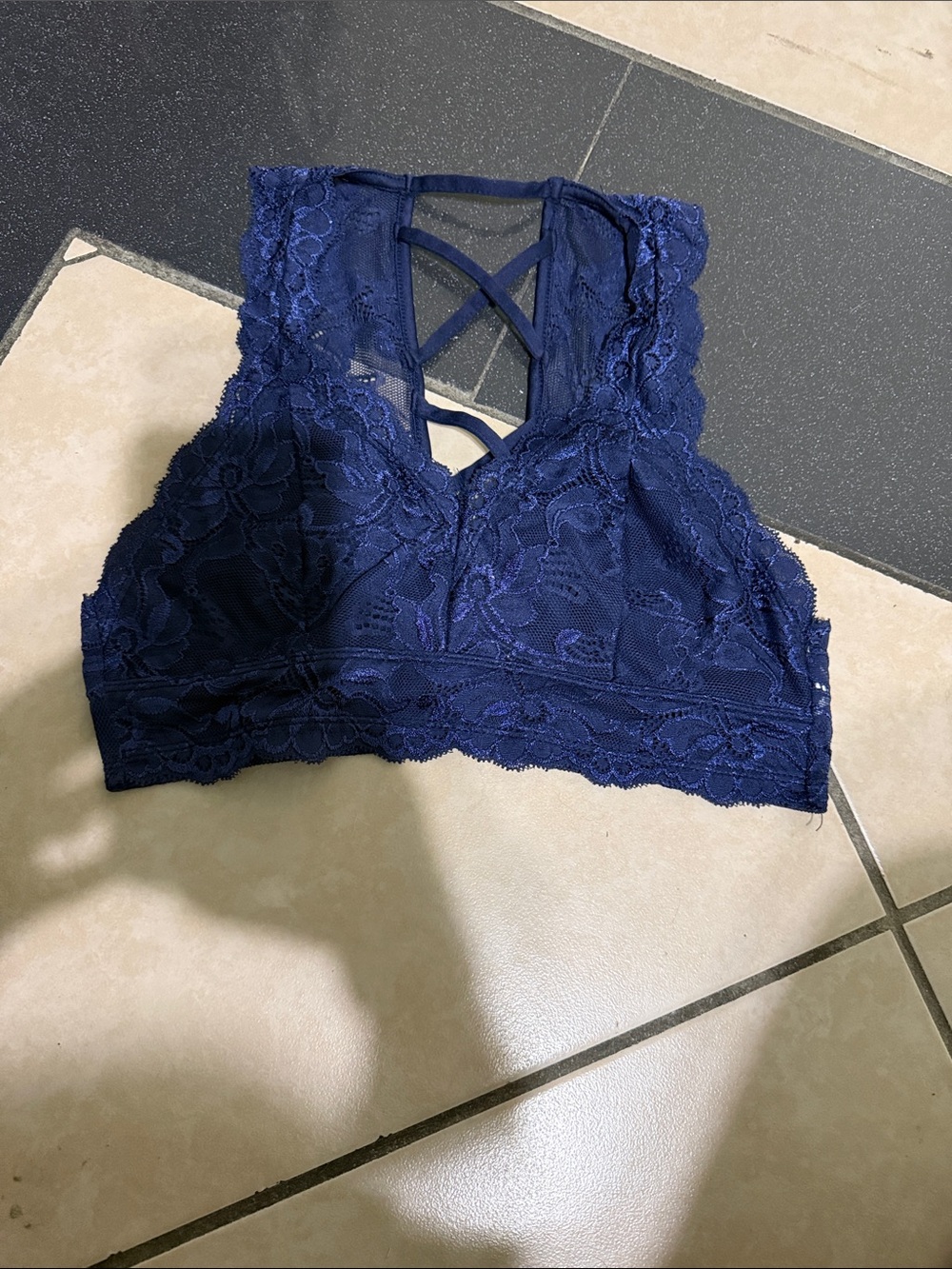 Lace Cross-Back Bralette in Navy - Wireless Comfort